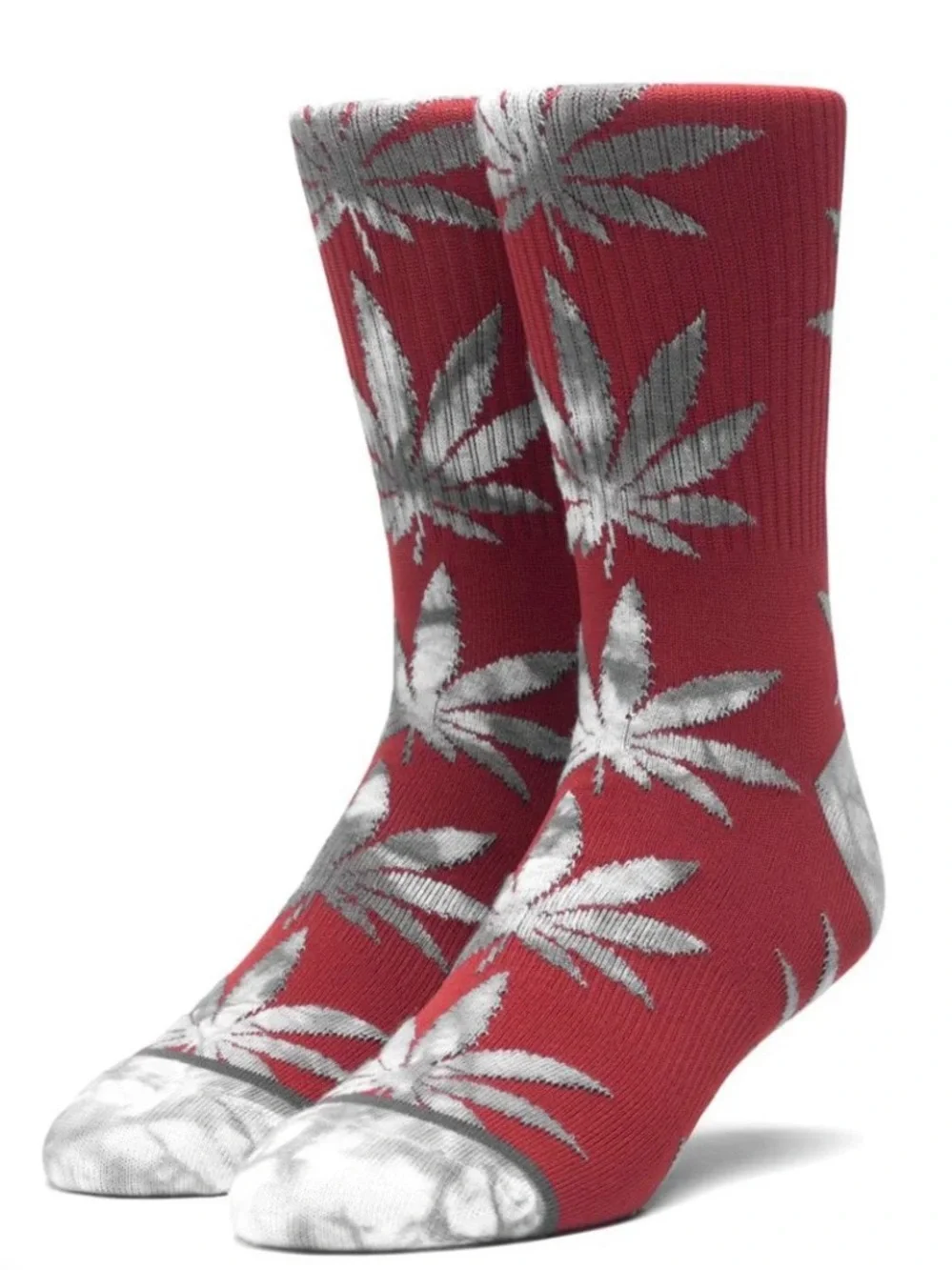 HUF Red Socks with White Leaf Motif